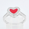 Real 925 Sterling Silver White Gold Plated Red Enamel Heart Ring Size 5.5