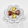3.34 G. Real 925 Sterling Silver Natural Gems Citrine Garnet Ring Size 5.5
