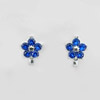 Flower Design Real 925 Sterling Silver Jewelry Loop Earrings Round Blue CZ