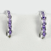 Real 925 Sterling Silver Jewelry Earrings 12 x 2 Mm. 1.80 G. Round Purple CZ