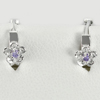 Round Shape Purple CZ Flower Design Real 925 Sterling Silver Jewelry Earrings