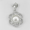 925 Sterling Silver Pendant Jewelry with Natural White Pearl and CZ 3.16 G.