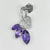 925 Sterling Silver Pendant 1.47 G. Natural Gemstone Purple Amethyst with CZ