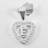 0.94 G. Real 925 Sterling Silver Pendant Initial Alphabet E in Heart with Cz