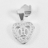 Real 925 Sterling Silver Jewelry Initial Alphabet H in Heart Pendant 0.98 G.