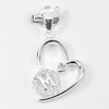 1.15 G. Initial Alphabet M in Heart Jewelry Real 925 Sterling Silver Pendant