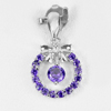 925 Sterling Silver Pendant Jewelry with Round Purple CZ 15 x 12 Mm. 1.10 G.
