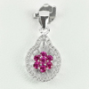 Flower Design Pink CZ Real 925 Sterling Silver Jewelry Charming Pendant.