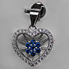 Real 925 Sterling Silver Flower And Heart Design Pendant with Blue white CZ