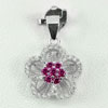 925 Sterling Silver Pendant Jewelry 1.50 G. Beautiful Flower Design Pink CZ