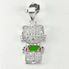 Kitty Green Pink Enamel Design White CZ 925 Sterling Silver Jewelry Pendant