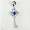 925 Sterling Silver Pendant Key And Flower Design Blue CZ