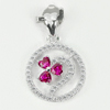Lovely Flower in Circle Heart Red CZ Real 925 Sterling Silver Jewelry Pendant