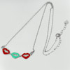 Mouth Red And Greeb Enamel Design 925 Sterling Silver Necklace Length 16 Inch.