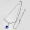 Beautiful Round Blue CZ Real 925 Sterling Silver Necklace Jewelry 17 Inch.