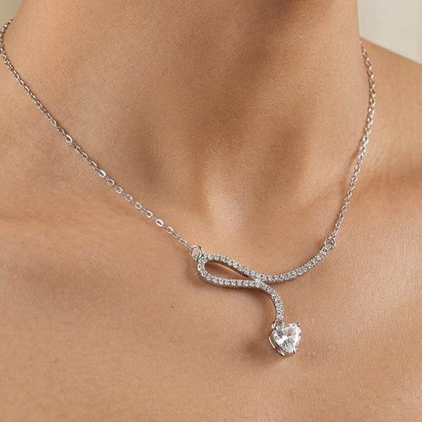 925 Sterling Silver Necklace Jewelry with White CZ Lovely Heart Length 16 Inch. 925 Sterling Silver Necklace Jewelry with White CZ Lovely Heart Length 16 Inch.
