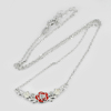 Red Flower Design Enamel Round White CZ 925 Sterling Silver Length 15 Inch.