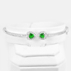 Real 925 Sterling Silver Jewelry Bangle Diameter 55 mm. Pair Heart Green CZ