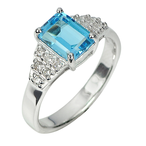 3.63 G. Natural Gems Swiss Blue Topaz Real 925 Sterling Silver Ring Size 7