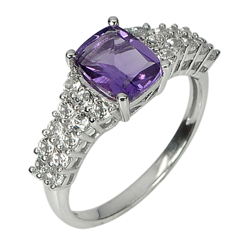 3.69 G. Natural Amethyst Real 925 Sterling Silver White Gold Plated Ring Size 9