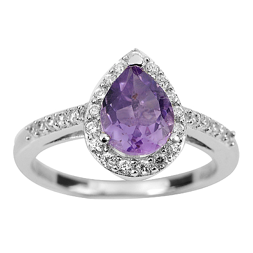 4.13 G. Natural Purple Amethyst Real 925 Sterling Silver Jewelry Ring Size 8