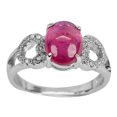 3.25 G. Natural Gem Pink Red Ruby with CZ Real 925 Sterling Silver Ring Size 7