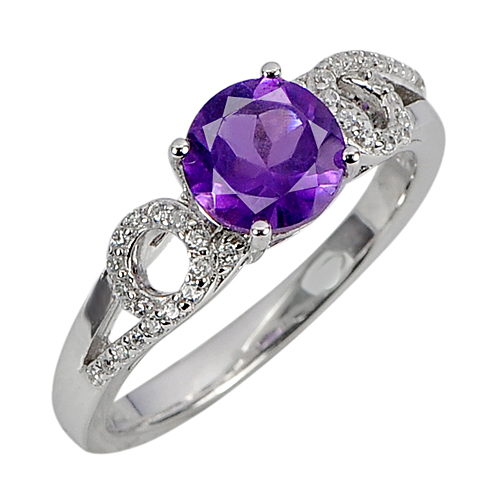 3.10 G. Beautiful Natural Purple Amethyst Real 925 Sterling Silver Ring Size 8