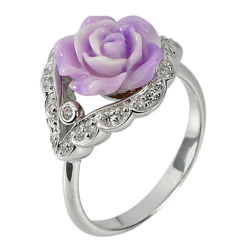 3.74 G. Real 925 Sterling Silver Fine Jewelry Ring Size 7 Purple Rose Resin