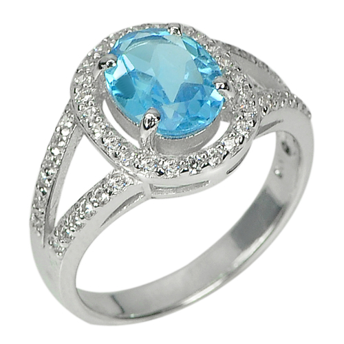 3.71 G. Natural Gemstone Swiss Blue Topaz Real 925 Sterling Silver Ring Size 7
