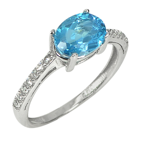 1.64 G. Natural Gem Swiss Blue Topaz Real 925 Sterling Silver Ring Size 5.5