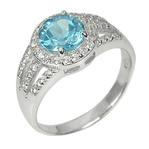 3.23 G. Good Color Swiss Blue Natural Topaz Real 925 Sterling Silver Ring Size 7
