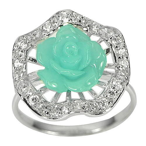 3.13 G. Rose Flower Resin with White CZ Real 925 Sterling Silver Ring Size 7