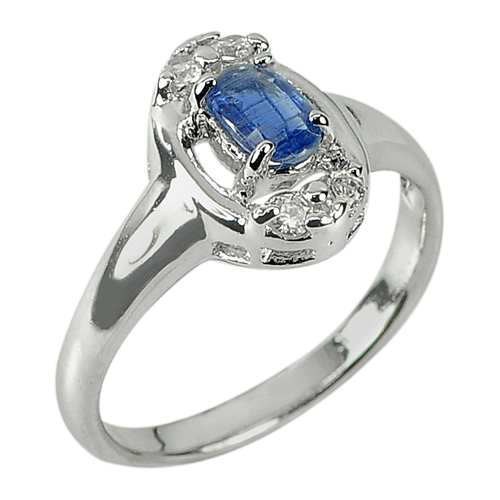 3.34 G. Oval Shape Natural Gem Blue Kyanite Real 925 Sterling Silver Ring Size 8