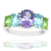 925 Sterling Silver Amethyst Topaz Peridot 5.10 G. Ring Size 8 with Natural Gems
