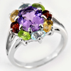 6.14 G. Natural Amethyst Citrine Garnet Real 925 Sterling Silver Ring Size 9