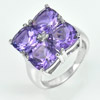 Natural Purple Amethyst Real 925 Sterling Silver White Gold Plated Ring Size 7