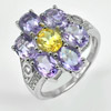 Natural Amethyst Citrine Real 925 Sterling Silver White Gold Plated Ring Size 8