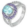 Natural Topaz Amethyst Real 925 Sterling Silver White Gold Plated Ring Size 8