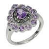 Natural Purple Amethyst Marcasite Real 925 Sterling Silver Beautiful Ring Size 7