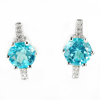 925 Sterling Silver Earrings 4.05 G. Round Shape Natural Gems Swiss Blue Topaz