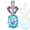 Gems Natural Blue Topaz and Rhodolite Garnet Real 925 Sterling Silver Pendant