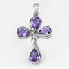 Natural Gem Purple Amethyst Real 925 Sterling Silver White Gold Plated Pendant