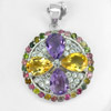 7.76 G. Natural Amethyst Citrine 925 Sterling Silver White Gold Plated Pendant
