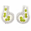 5.60 G. Flower Green Enamel White CZ Real 925 Sterling Silver Earrings