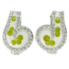5.62 G. Flower Green Enamel with White CZ Real 925 Sterling Silver Earrings