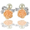 5.12 G. Natural Pearl and Orange Rose Resin Real 925 Sterling Silver Earrings