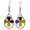 Natural Garnet Peridot Real 925 Sterling Silver White Gold Plated Earrings