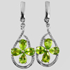 8.02 G.Natural Green Peridot Real 925 Sterling Silver White Gold Plated Earrings