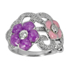 5.99 G. Flower Enamel With White CZ Real 925 Sterling Silver Ring Size 8