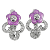 4.63 G. Purple Flower Enamel With White CZ Real 925 Sterling Silver Earrings